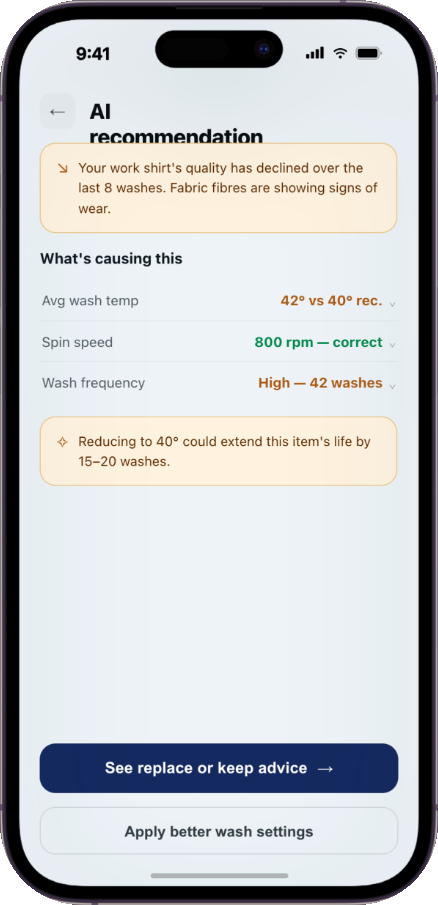 WiseLaundry AI recommendation screen